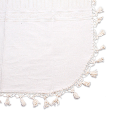 Bettdecke aus Baumwolle, 'Colonial Comfort' (Königin) - Handgewebte Tagesdecke aus Baumwolle in Alabaster (Queen) aus Mexiko