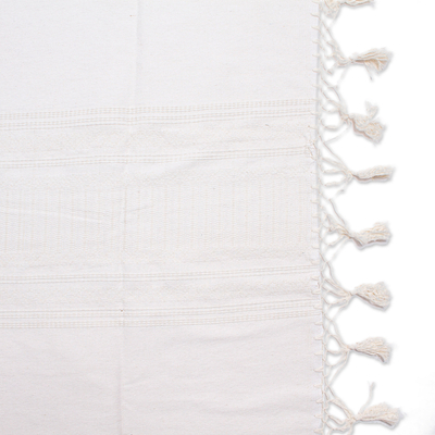 Cotton bedspread, 'Colonial Comfort' (queen) - Handwoven Cotton Bedspread in Alabaster (Queen) from Mexico