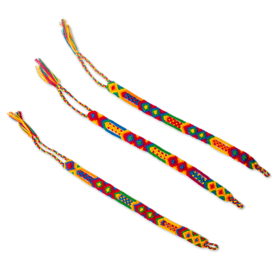 Cotton wristband bracelets, 'colourful Concoction' (set of 3) - colourful Handwoven Cotton Wristband Bracelets (Set of 3)