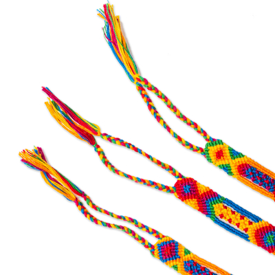 Cotton wristband bracelets, 'Colorful Concoction' (set of 3) - Colorful Handwoven Cotton Wristband Bracelets (Set of 3)