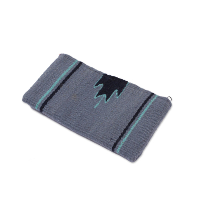 Zapotec wool coin purse, 'Blue Mountains' - Handwoven Zapotec Wool Coin Purse in Blue from Mexico