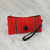 Leather accent Zapotec wool wristlet, 'Poppy Passion' - Handwoven Zapotec Wool Wristlet in Poppy from Mexico