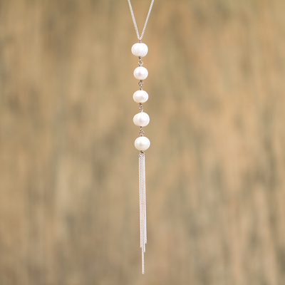 collar en Y de perlas cultivadas - Collar en Y de Plata de Ley con Cinco Perlas