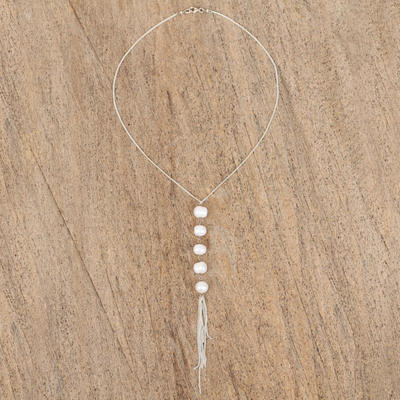 collar en Y de perlas cultivadas - Collar en Y de Plata de Ley con Cinco Perlas