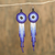 Glass beaded dangle earrings, 'Blue Dreamcatcher' - Long Glass Beaded Earrings in Blue from Mexico (image 2) thumbail