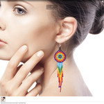 Glass beaded waterfall earrings, 'Colorful Huichol Circles' - Huichol Multicolored Glass Beaded Earrings from Mexico