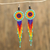 Glass beaded dangle earrings, 'Vibrant Huichol Circles' - Huichol Colorful Glass Beaded Earrings from Mexico thumbail