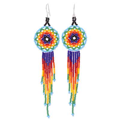 Huichol Colorful Glass Beaded Earrings from Mexico