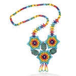 Glass beaded pendant necklace, 'Huichol Trio' - Floral Huichol Glass Beaded Necklace from Mexico