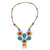 Glass beaded pendant necklace, 'Huichol Trio' - Floral Huichol Glass Beaded Necklace from Mexico thumbail