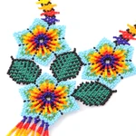 Glass beaded pendant necklace, 'Huichol Trio' - Floral Huichol Glass Beaded Necklace from Mexico