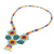 Glass beaded pendant necklace, 'Huichol Trio' - Floral Huichol Glass Beaded Necklace from Mexico (image 2d) thumbail