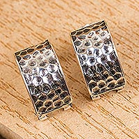 Sterling silver half-hoop earrings, 'Lovely Dimples' - Modern Sterling Silver Half-Hoop Earrings from Mexico