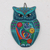 Ceramic wall art, 'Garden Owl' - Hand Painted Colorful Ceramic Owl with Doves and Flowers (image 2) thumbail