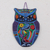 Ceramic wall art, 'Twilight Owl' - Hand Painted Colorful Ceramic Owl with Birds and Flowers (image 2) thumbail