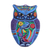 Ceramic wall art, 'Twilight Owl' - Hand Painted Colorful Ceramic Owl with Birds and Flowers thumbail