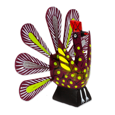 Alebrije-Figur aus Holz - Berry Alebrije Pfau mit mehrfarbigen handgemalten Motiven