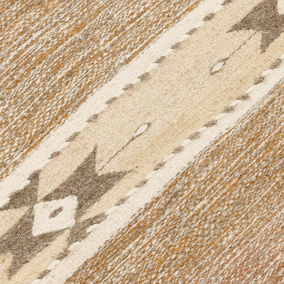 Alfombra de lana, 'Homestead Geometry' (2x3) - Alfombra de lana tejida a mano en marrón y beige (2x3) de México