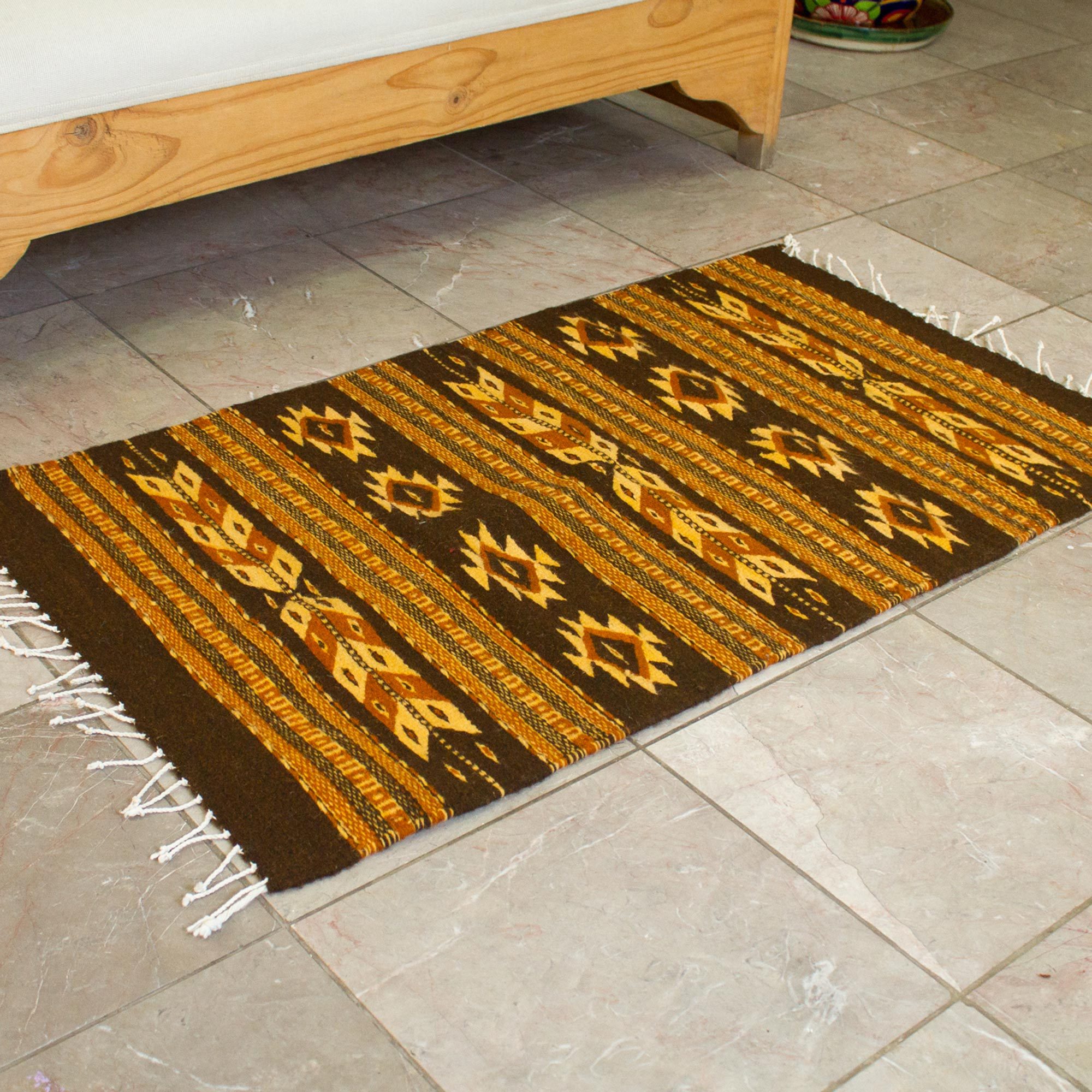 Geometric Zapotec Wool Area Rug (2x3) from Mexico Diamonds and Leaves