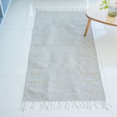 Wool area rug, 'Welcome Home' (2.5x5) - Grey Wool Rectangular Area Rug from Mexico (2.5x5)
