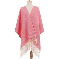 Cotton rebozo, 'Diamond Blush' - Ivory Diamond Motif on Rose Pink Handwoven Cotton Rebozo