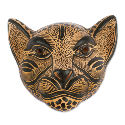 Beige and Black Ceramic Jaguar Decorative Mask Wall Art