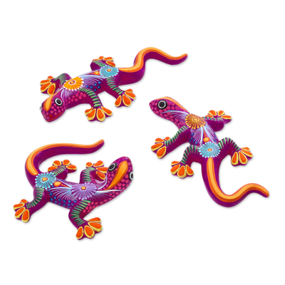 Colorful Floral Motif Ceramic Salamander Wall Art (Set of 3)