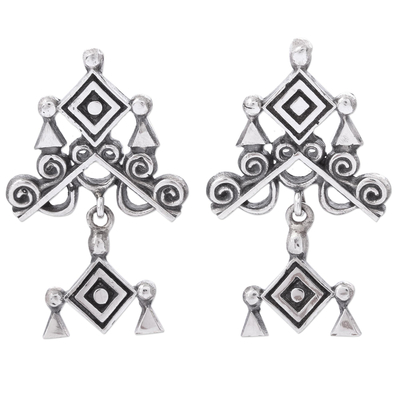 Sterling silver dangle earrings, 'Rhombus Eye' - Sterling Silver Ojo de Dios Earrings from Mexico
