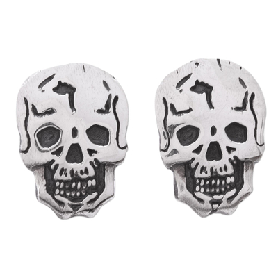 Sterling Silver Skull Button Earrings Crafted in Mexico