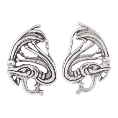 Sterling silver button earrings, 'Kukulkan' - Sterling Silver Kukulkan Button Earrings from Mexico