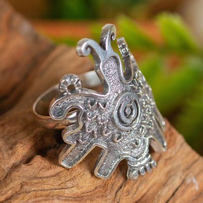 Sterling silver wrap ring, 'Pre-Hispanic Butterfly' - Pre-Hispanic Butterfly Sterling Silver Wrap Ring