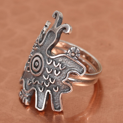Sterling silver wrap ring, 'Pre-Hispanic Butterfly' - Pre-Hispanic Butterfly Sterling Silver Wrap Ring