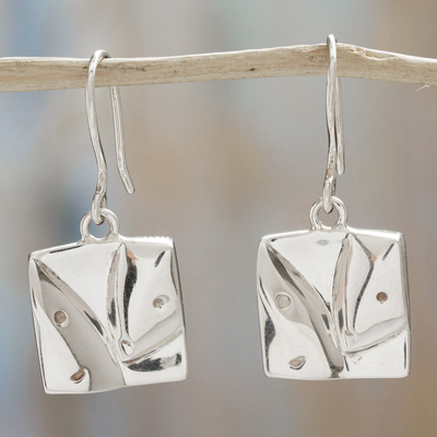 Sterling silver dangle earrings, 'Conversations' - Square Abstract Modern Face Sterling Silver Dangle Earrings