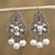 Cultured pearl filigree dangle earrings, 'Floral Candelabra' - Cultured Pearl and Sterling Silver Scroll Dangle Earrings thumbail