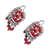 Sterling silver dangle earrings, 'Framed Roses' - Red Bead and Sterling Silver Scrollwork Dangle Earrings (image 2c) thumbail