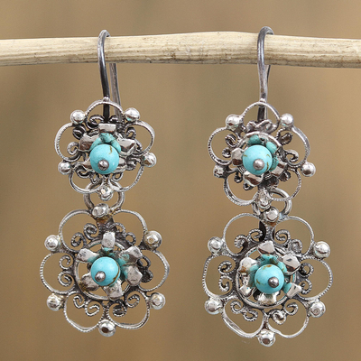 Sterling silver filigree dangle earrings, 'Nested Flowers' - Sterling Silver Filigree Floral Dangle Earrings