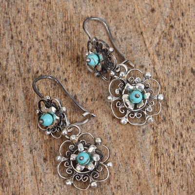 Sterling silver filigree dangle earrings, 'Nested Flowers' - Sterling Silver Filigree Floral Dangle Earrings