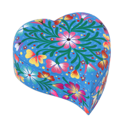 Wood decorative box, 'Tender Heart' - Hand Painted Copal Wood Heart Shaped Decorative Box