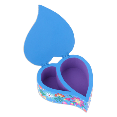 Wood decorative box, 'Tender Heart' - Hand Painted Copal Wood Heart Shaped Decorative Box