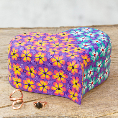 Caja decorativa de madera - Caja Decorativa de Madera en Forma de Corazón con Motivos Florales