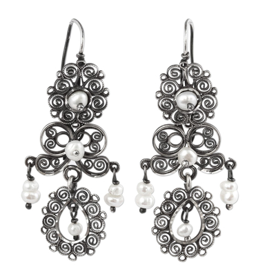 Cultured Pearl Filigree Dangle Earrings from Mexico