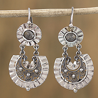 Sterling silver filigree dangle earrings, 'Huipil Blouse' - Frilly Sterling Silver Filigree Earrings from Mexico