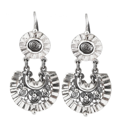 Sterling silver filigree dangle earrings, 'Huipil Blouse' - Frilly Sterling Silver Filigree Earrings from Mexico
