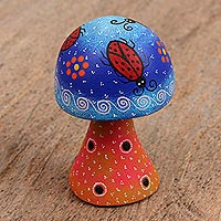 Wood alebrije figurine, 'Lady Bug Mushroom' - Hand Painted Wood Alebrije Mushroom Figurine from Mexico