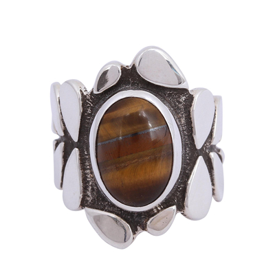 Tiger's eye single stone ring, 'Dramatic Beauty' - Tiger's Eye and Sterling Silver Single Stone Ring