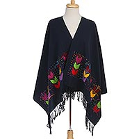 Cotton shawl, 'Colorful Maize' - Maize Motif Embroidered Cotton Shawl in from Mexico