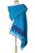 Cotton shawl, 'Above the Clouds' - Handwoven Embroidered Cotton Shawl in Turquoise from Mexico