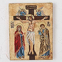 Reclaimed wood wall art, 'Holy Crucifixion' - Reclaimed Pinewood Crucifixion Wall Art from Mexico