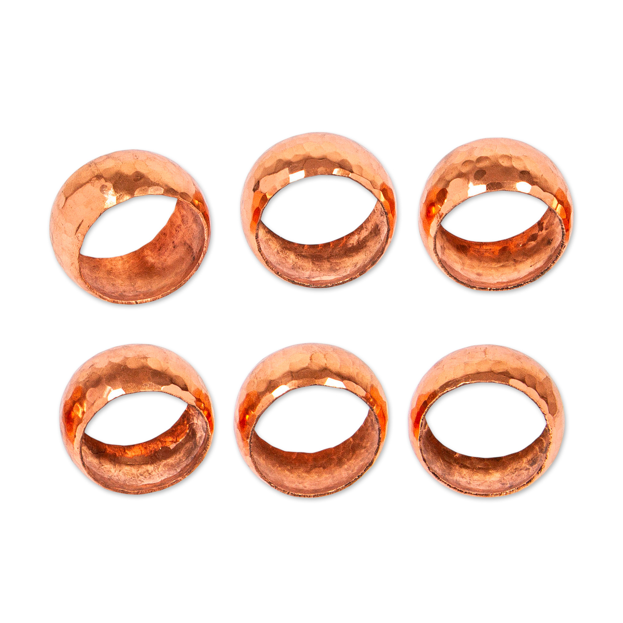 Handcrafted Hammered Copper Napkin Rings (Set of 6) Bright Sheen NOVICA