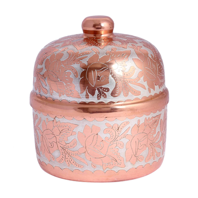 Caja decorativa de cobre, 'Glimmering Grace' - Caja decorativa de cobre con acento de plata hecha a mano en México